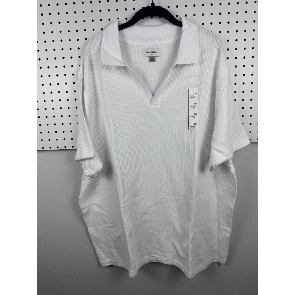 Goodfellow & Co‎ Mens XXL White Ribbed Short Sleeve Johnny Collar Polo Shirt NWT